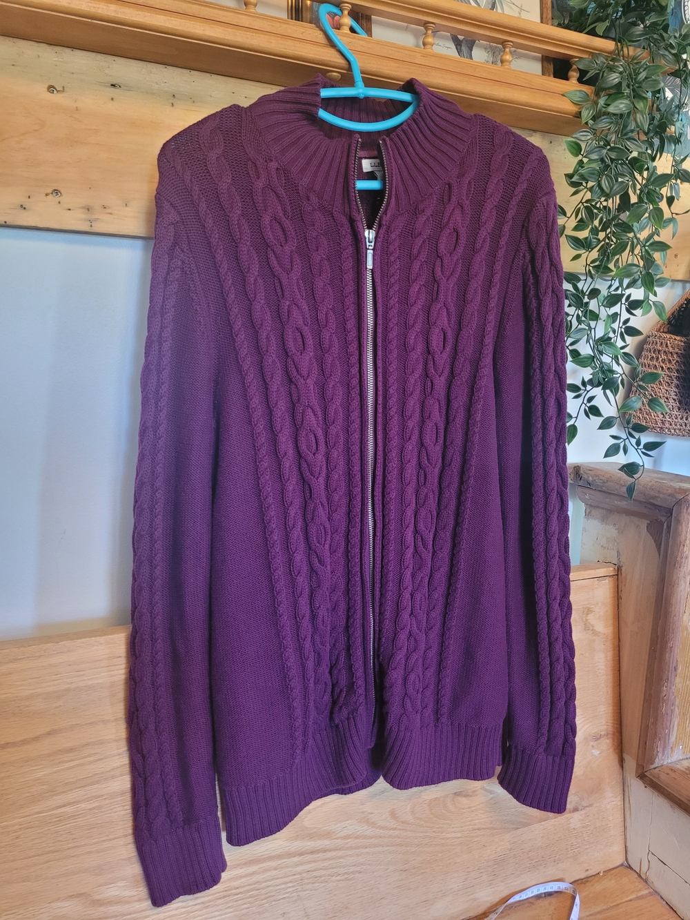 L.L. Bean Cable Knit Zip-Up Sweater Jacket - Plum